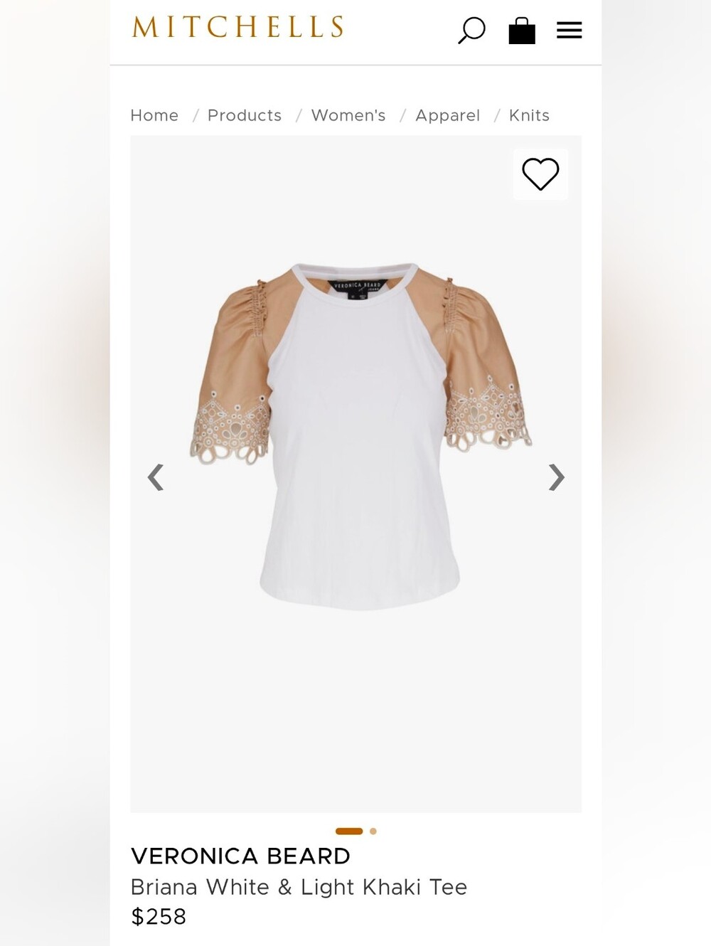 Veronica Beard Briana White And Light Khaki Eyelet Puff Tee- Small